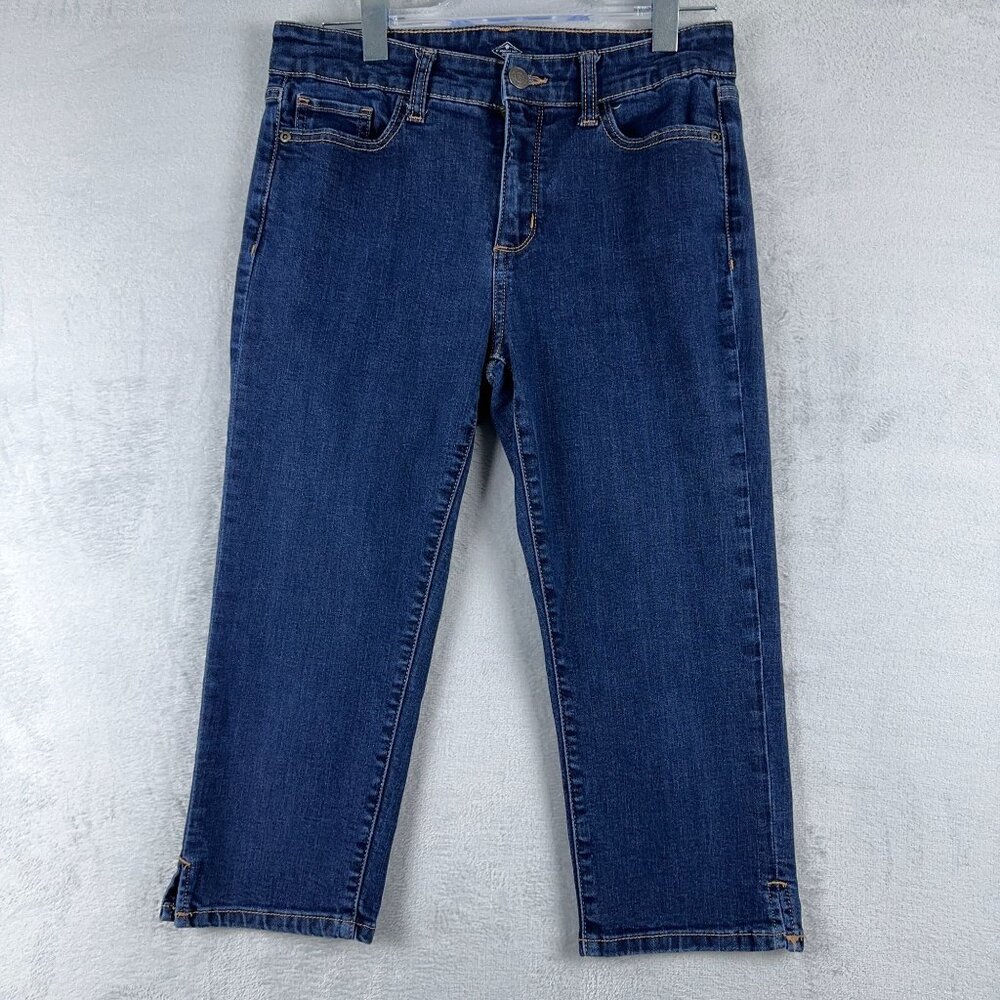 St John's Bay Capri Jeans Ankle Slit Mid Rise Stretch Women's Blue Size 8